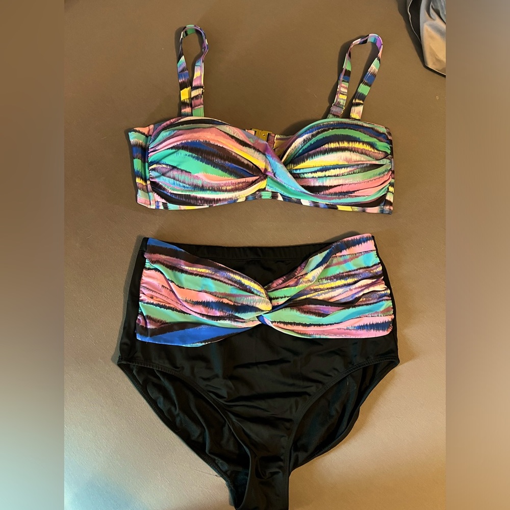 Swimsuits for All bandeau top and high waisted bikini bottoms.